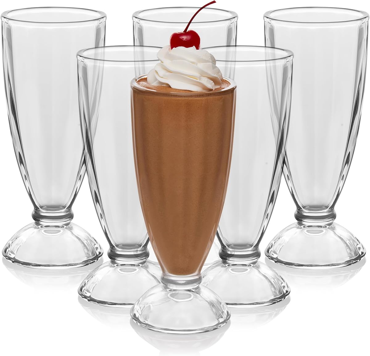 Libbey Fountain Shoppe Milkshake Glasses Set of 6 - Classic Old Fashioned Rootbeer Float Glasses - Glass Ice Cream Cups for Sundaes, Smoothies