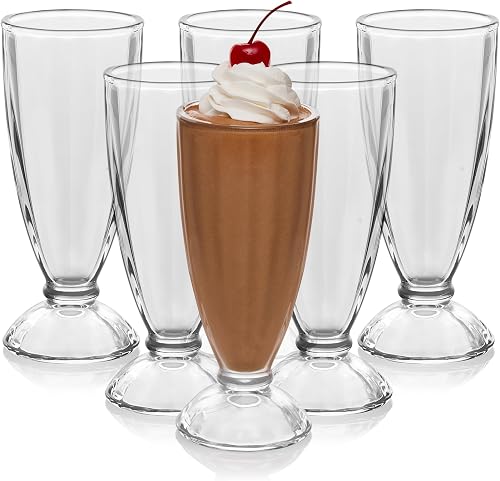 Libbey Fountain Shoppe Milkshake Glasses Set of 6 - Classic Old Fashioned Rootbeer Float Glasses - Glass Ice Cream Cups for Sundaes, Smoothies