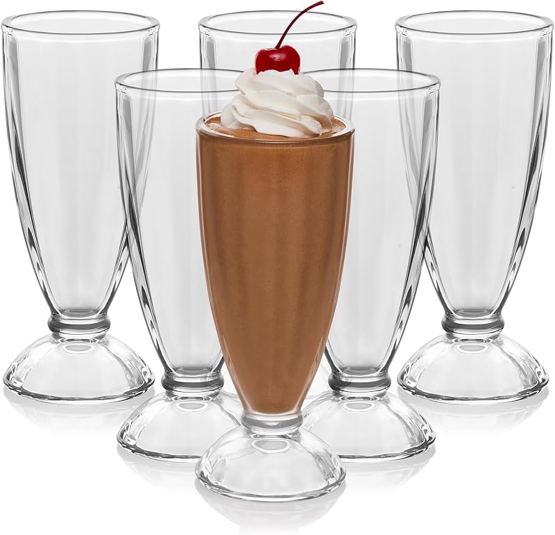 Libbey Fountain Shoppe Milkshake Glasses Set of 6 - Classic Old Fashioned Rootbeer Float Glasses - Glass Ice Cream Cups for Sundaes, Smoothies