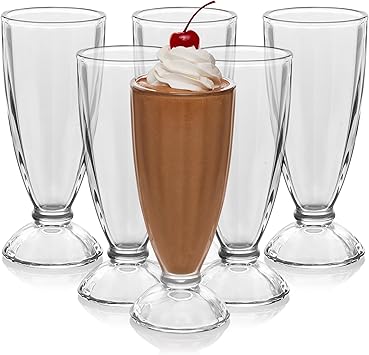 Libbey Fountain Shoppe Milkshake Glasses Set of 6 - Classic Old Fashioned Rootbeer Float Glasses - Glass Ice Cream Cups for Sundaes, Smoothies