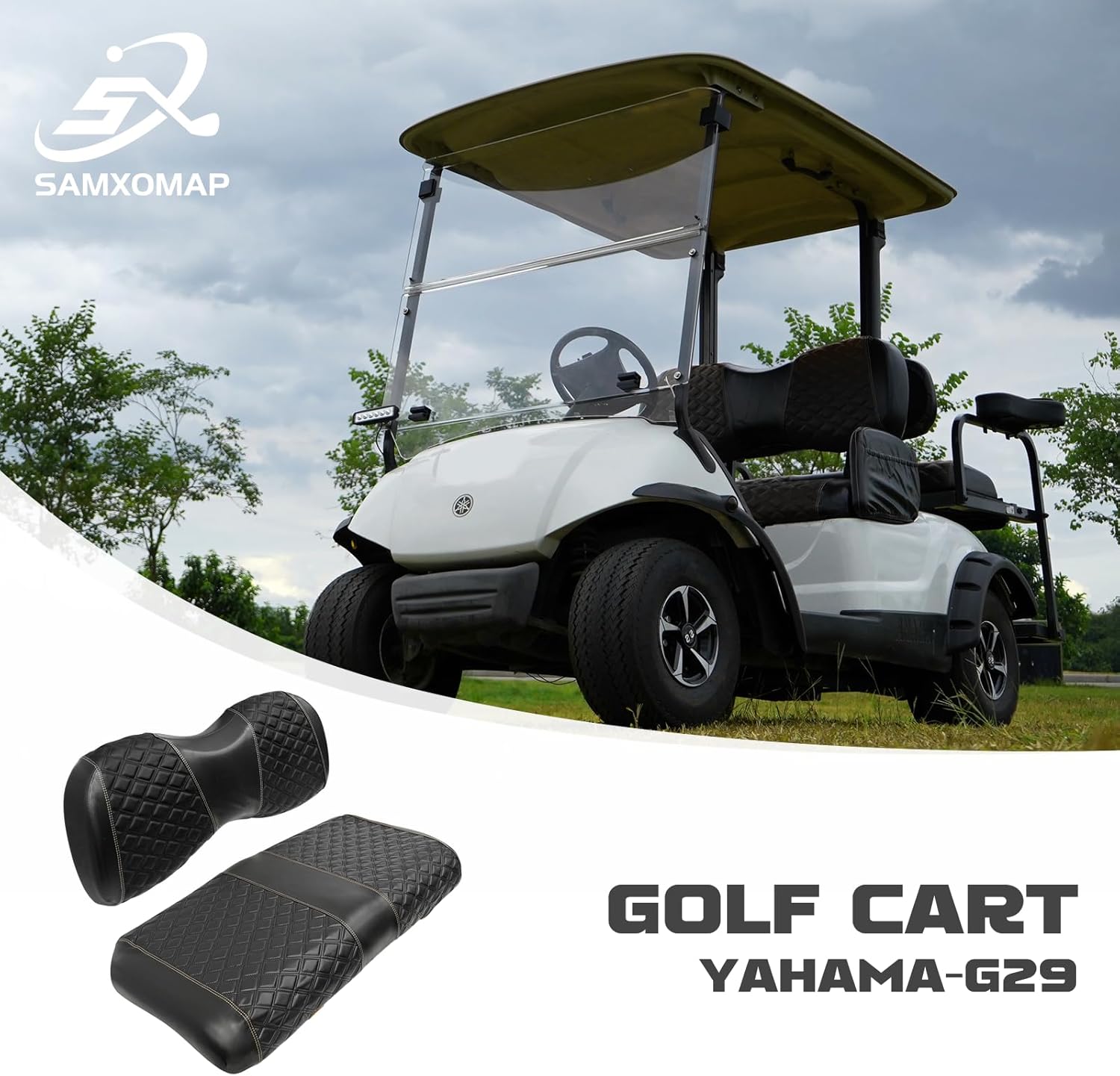 Golf Cart Front Seat Covers for Yamaha Drive 2007-2016/Drive 2 2017+ Front OEM Universal Seat Cushion, Marine Grade Vinyl Leather Seat Covers/Easy to Install-Black(2PCS)