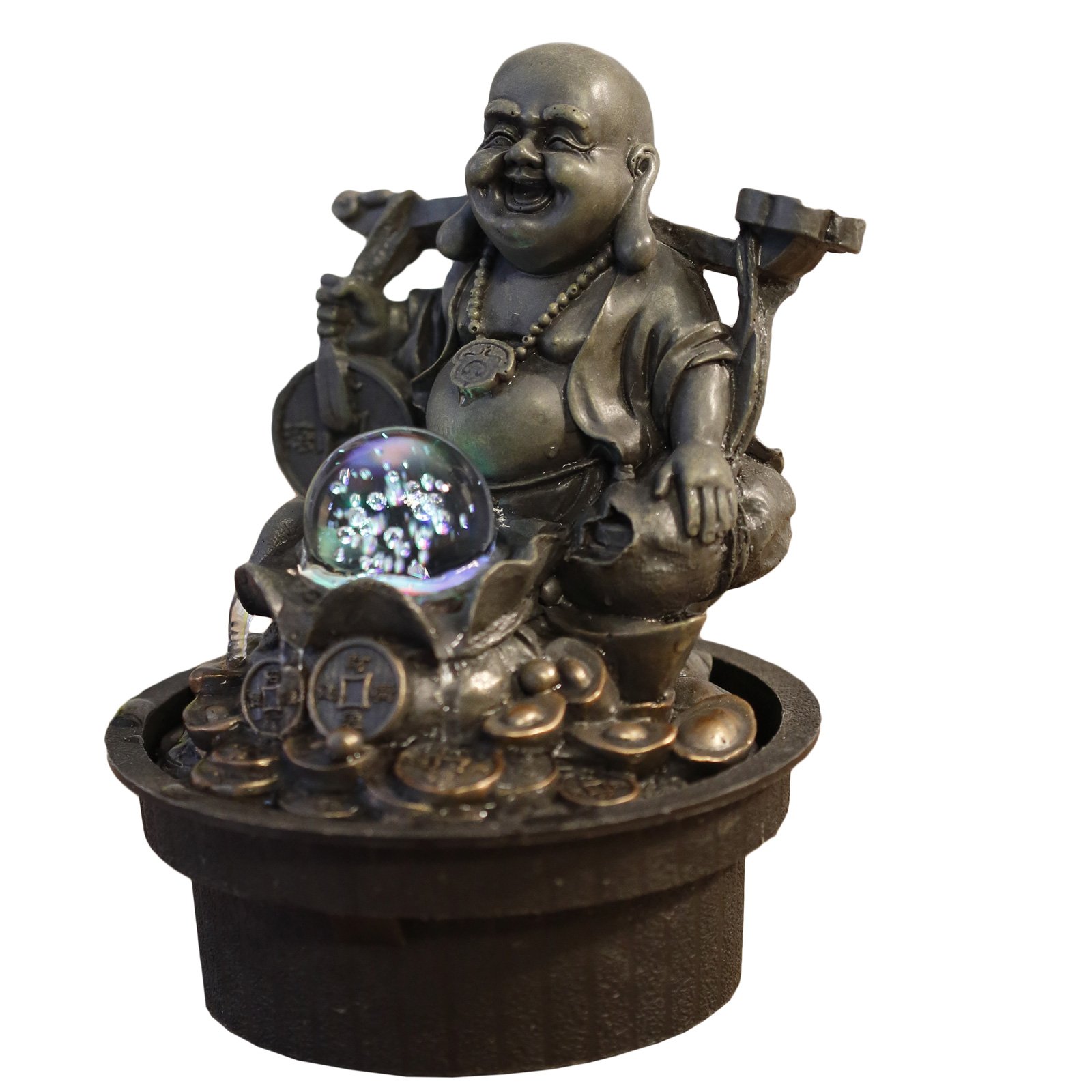 Fontana Da Interno Zen'Light Verso | Con Sfera Rotante E Luci LED | Effetto Acqua E Luce Rilassante | Resina Bronzo