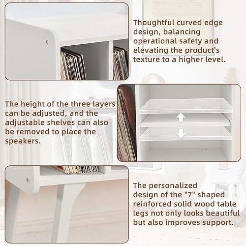 Miniatura 5 de Lerliuo Soporte para tocadiscos con 4 gabinetes con capacidad para hasta 220 álbumes, soporte giratorio grande con patas de madera de haya, mesa de