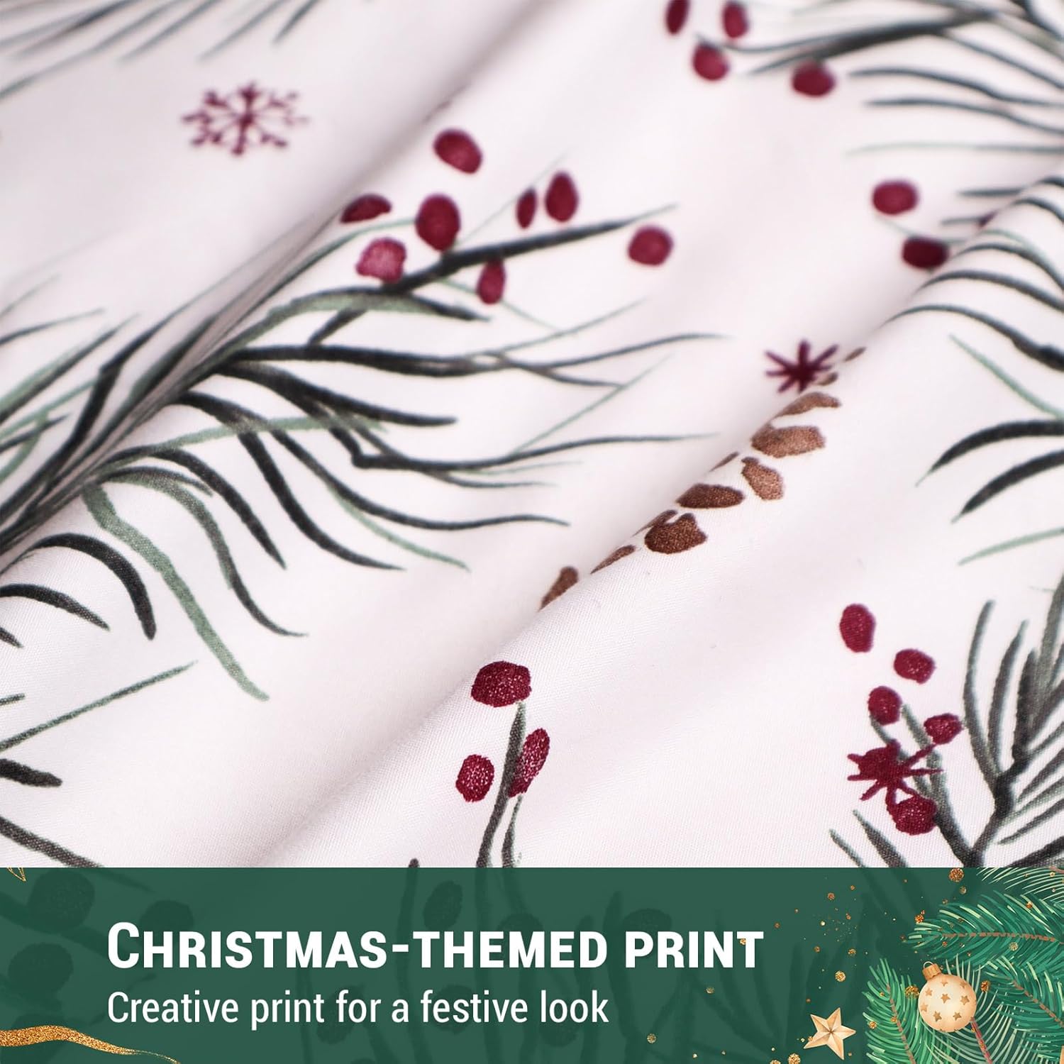 Gogreen Queen Christmas Duvet Cover, Soft & Breathable Microfiber 3 Pieces Bedding Sets, Pattern Comfy Duvet Cover, with Zipper Closure (Christmas Nuts)