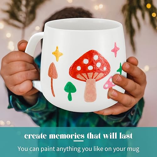 Miniatura 5 de goldentime El kit de pintura de tazas para adultos y niños incluye tazas de cerámica en blanco para decorar, tazas pintables y suministros