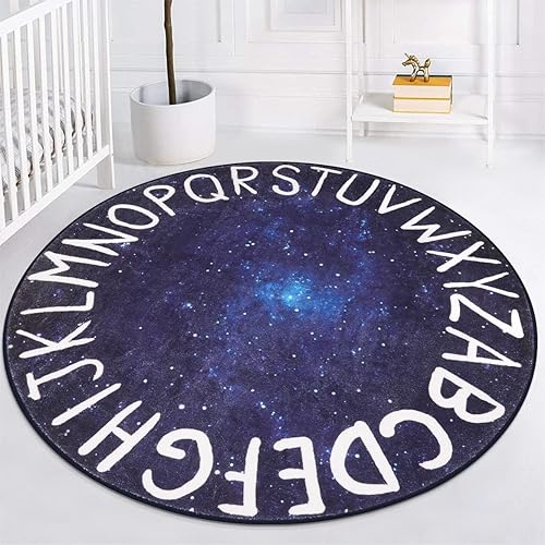 Miniatura 2 de LIVEBOX Space Play Room - Alfombra redonda para niños y niñas, alfombra lavable con alfabeto circular, alfombra para cuarto de bebé, alfombra