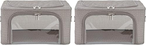 Miniatura 25 de Periea Cajas de almacenamiento de tela Oxford con marco de acero, para debajo de la cama o en el armario, paquete de 2 organizadores pequeños Cáñamo