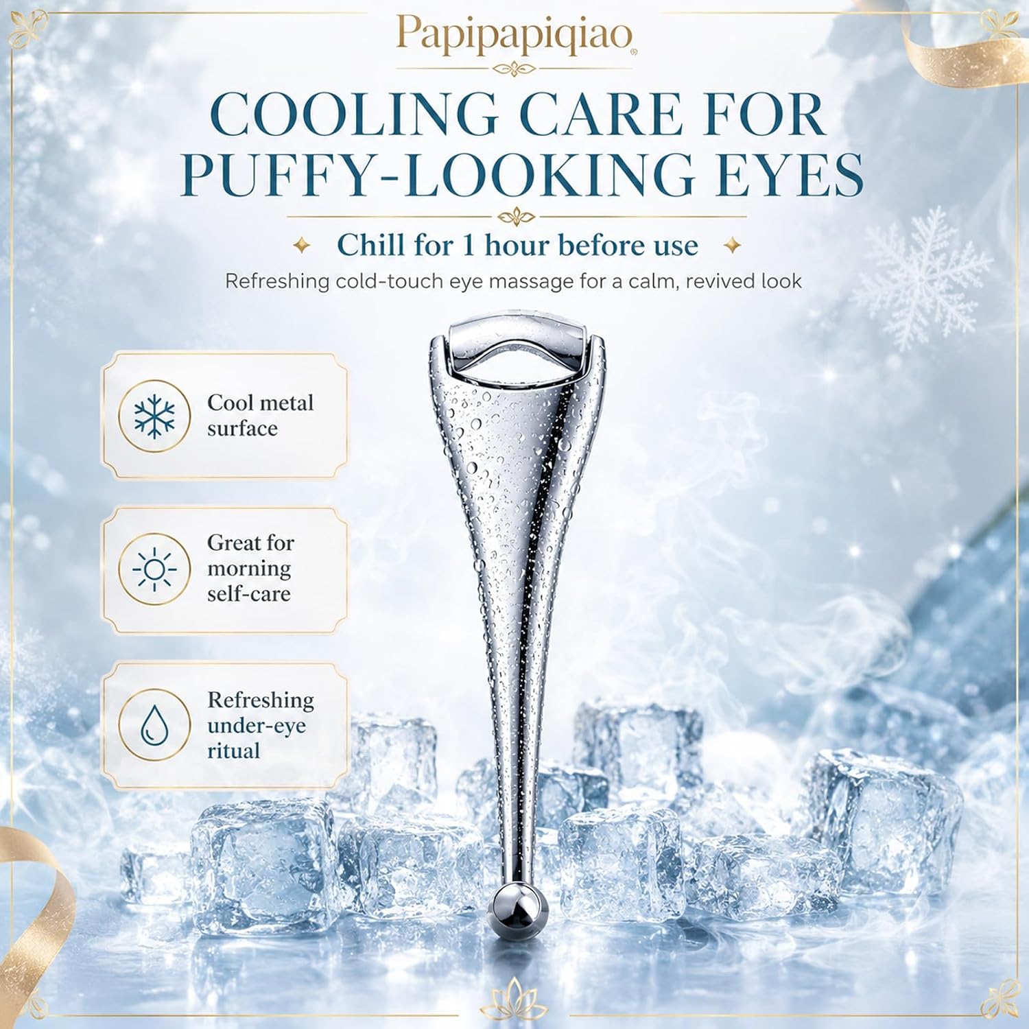 Metal Eye Massage Wand, Hot & Cold Eye Roller for Puffy-Looking Eyes, Cooling Under Eye Tool with Storage Pouch, Mini Facial Massage Wand for Daily Beauty Self Care image 3