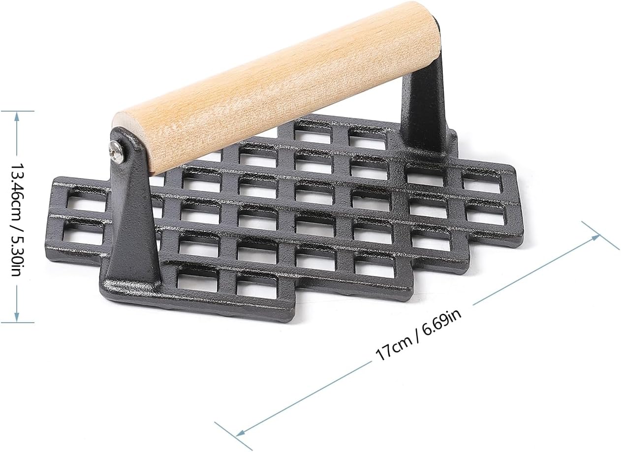 HAWOK Cast Iron Pre-Seasoned Grill Press with Wood Handle set of 2…