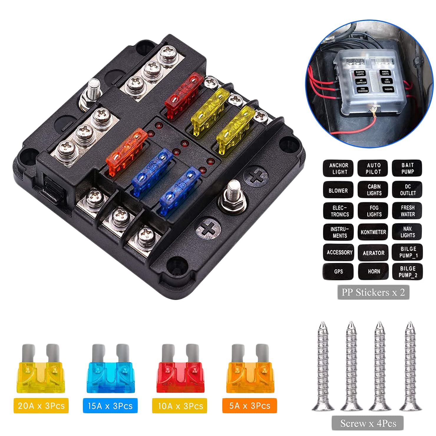 Buy 6 Way Fuse Block Waterproof Fuse Panel with LED Warning Indicator