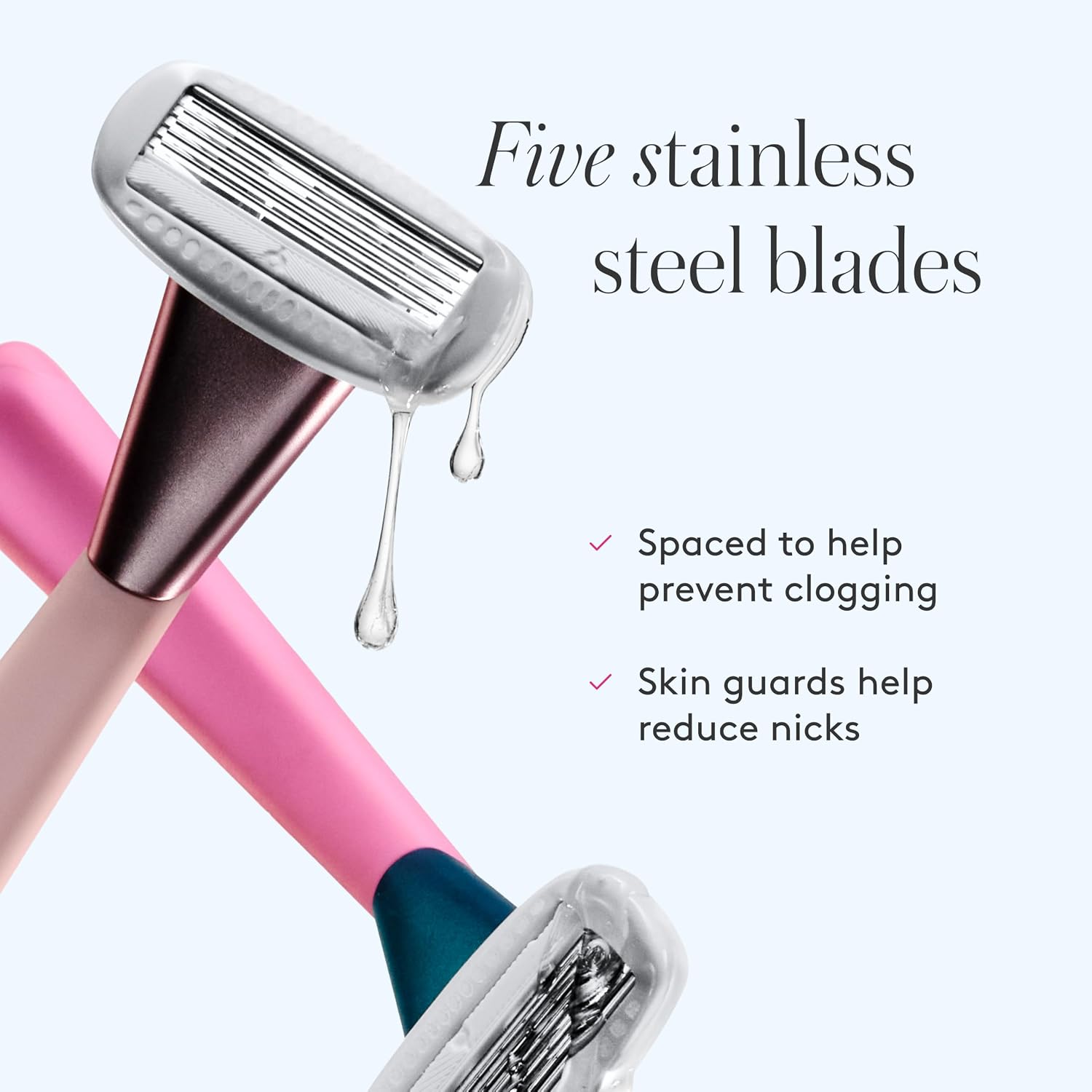 Athena Club Women’s Razor Kit, 5-Blade Cartridge Razor for Sensitive Skin, Serum-Infused Blades with Shea Butter and Hyaluronic Acid, Includes Handle, 5 Refills and Magnetic Shower Hook - Rose
