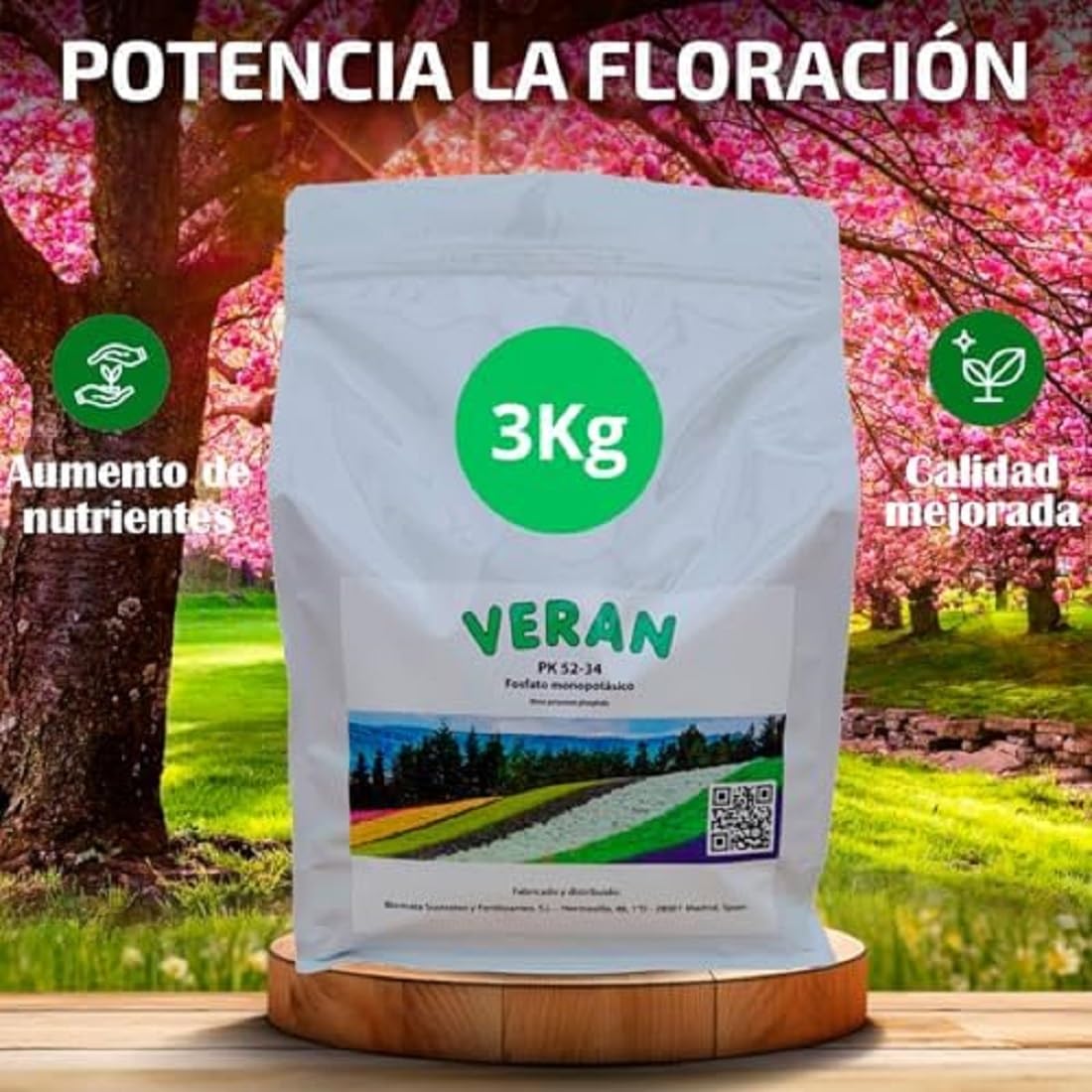 VERAN | Fertilizante de Fosforo y Potasio para Flores, Citricos y Huerto 3Kg | PK 52-34 | Estimula el Crecimiento y el Florecimiento Hidrosoluble | Fertilizante con Fosforo y Potasio