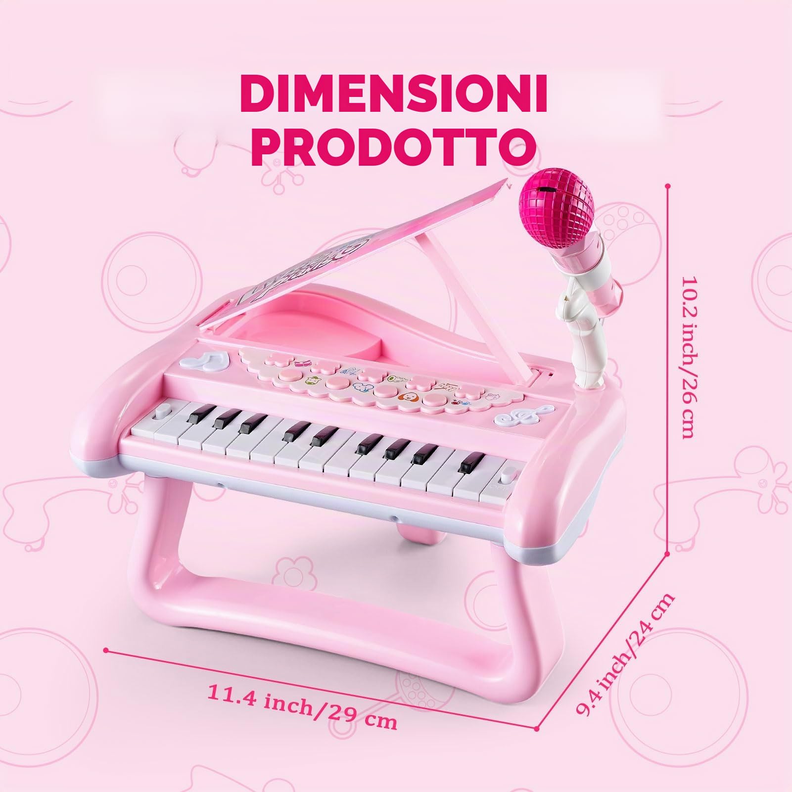 Pianola Bambino,Pianoforte con Microfono,Bambini Tastiera Musicale Giochi,Regali per Bambina 1 2 3 Anni