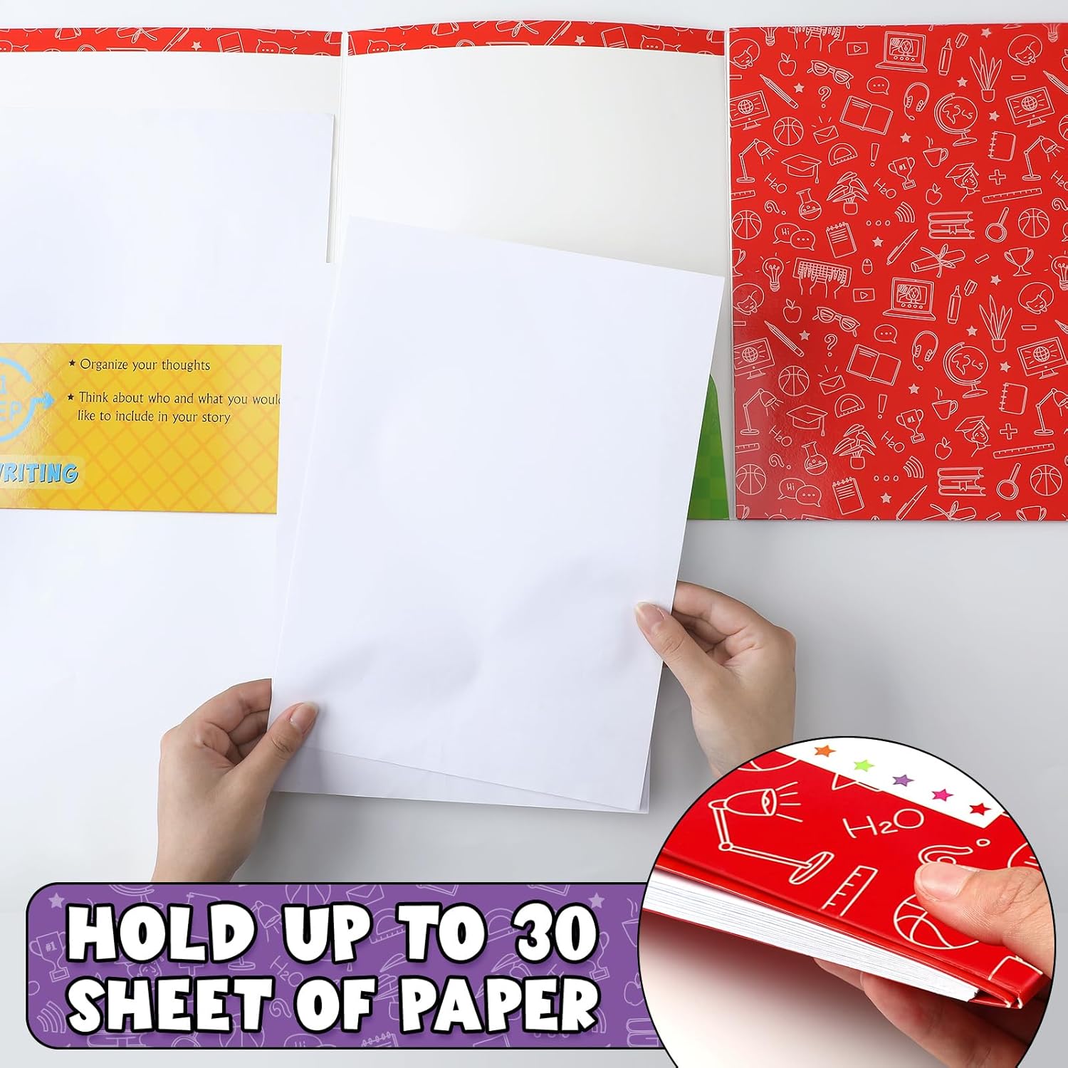 Ctosree 30 Pcs 4 Pocket Writing Process Folders Bulk Laminated Homework Take Home Classroom Pocket Folders for Students Kids Teachers School Supplies (Classic)
