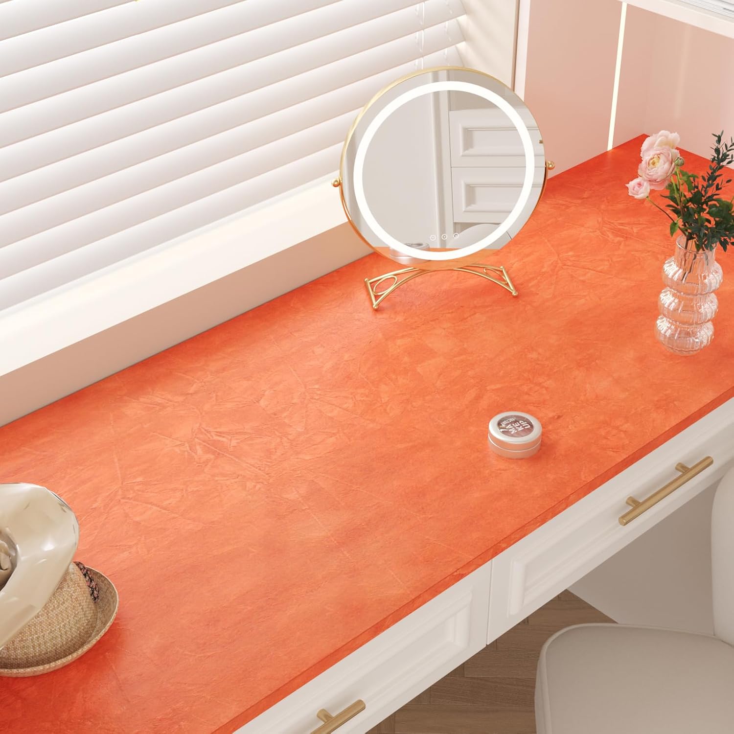 CHIHUT Orange Felt Drawer Liner for Jewelry Box Lining Dresser Creased Soft Orange Self Adhesive Fabric Thick Velvet Wallpaper Peel and Stick Fabric Felt Sheets Roll for Cabinets Art Crafts 12"x472"