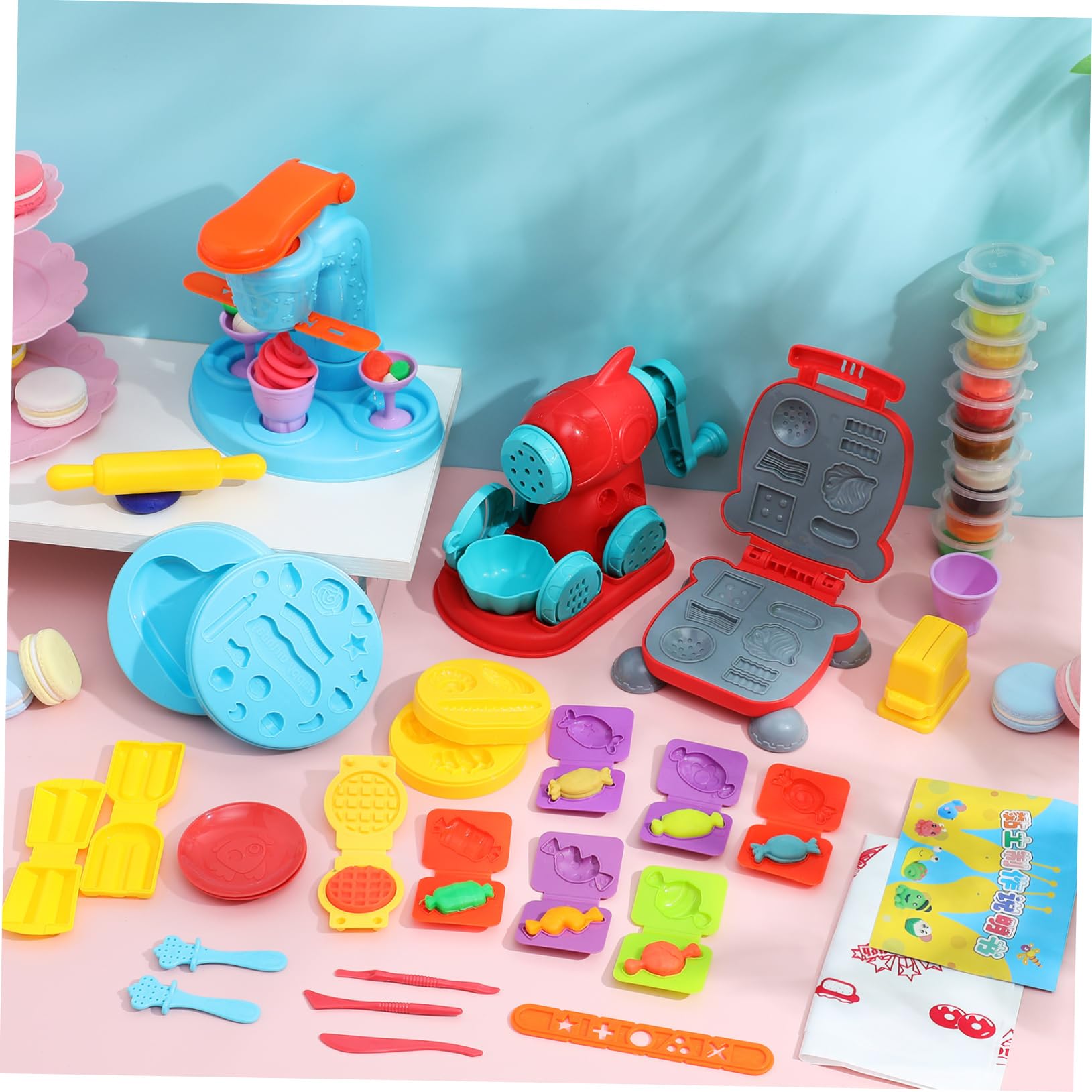 Kisangel Set di Accessori per Pasta Modellabile Gelatiera, Macchina per Spaghetti e Hamburger, Materiale Abs, 51 Pezzi, Gioco da Cucina per Bambini e Ragazzi, per Giochi di Compleanno