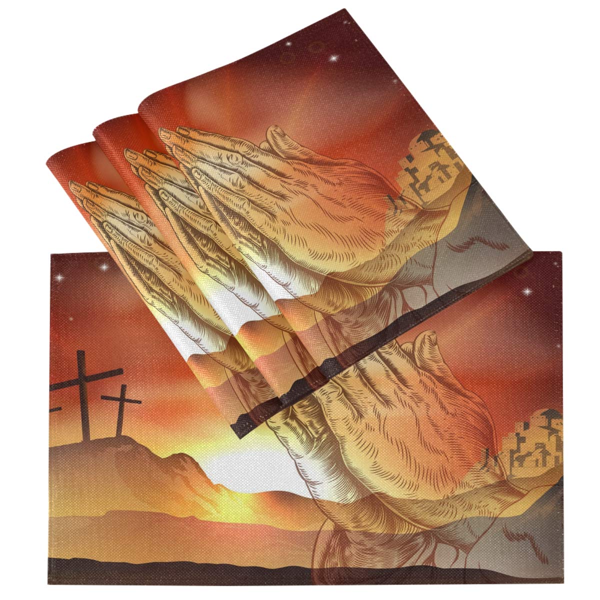 Pfrewn Easter Day Christian ES Placemats Set of 4 Table Mat Praying Hands Place Mat Double-Sided Print 12