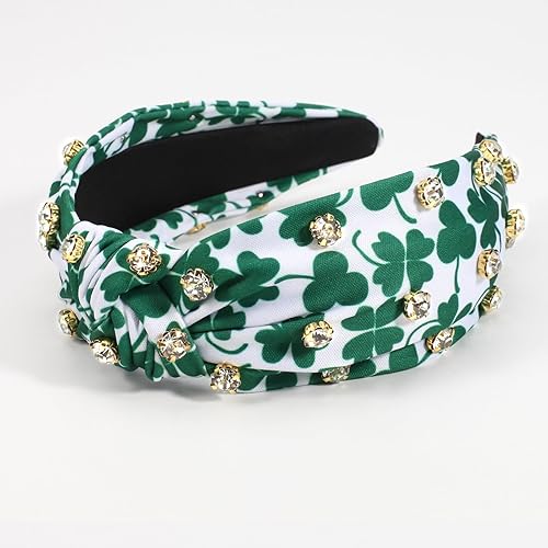 Miniatura 4 de Ardorchid Diadema para el día de San Patricio para mujer, diseño de trébol verde, con diamantes de imitación de hoja de la suerte, nudo ancho,