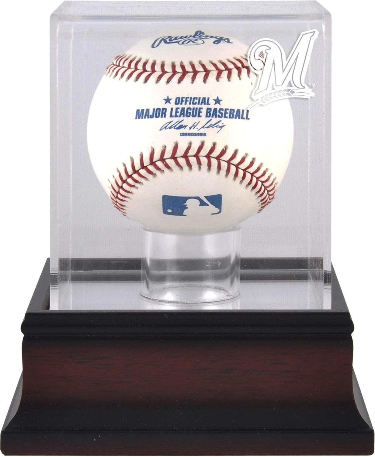Milwaukee Brewers Mahogany Baseball Logo Display Case - Baseball Free Standing Display Cases ''Case Only''