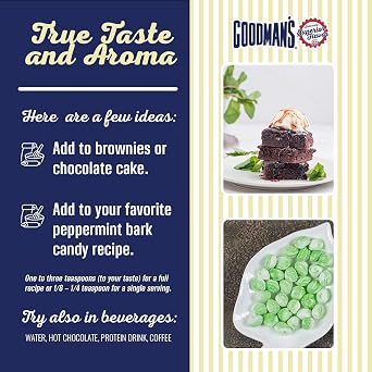 Goodman's Pure Peppermint Extract - Gluten-Free, Non-GMO, Kosher, Low Carb & Low Calorie - Ideal for Hot Chocolate, Coffee, Icing, Candy, and More. - No Artificial Color, No Sugar (16oz Bottle)