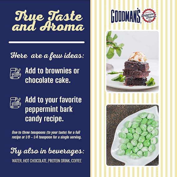 Goodman's Pure Peppermint Extract - Gluten-Free, Non-GMO, Kosher, Low Carb & Low Calorie - Ideal for Hot Chocolate, Coffee, Icing, Candy, and More. - No Artificial Color, No Sugar (16oz Bottle)