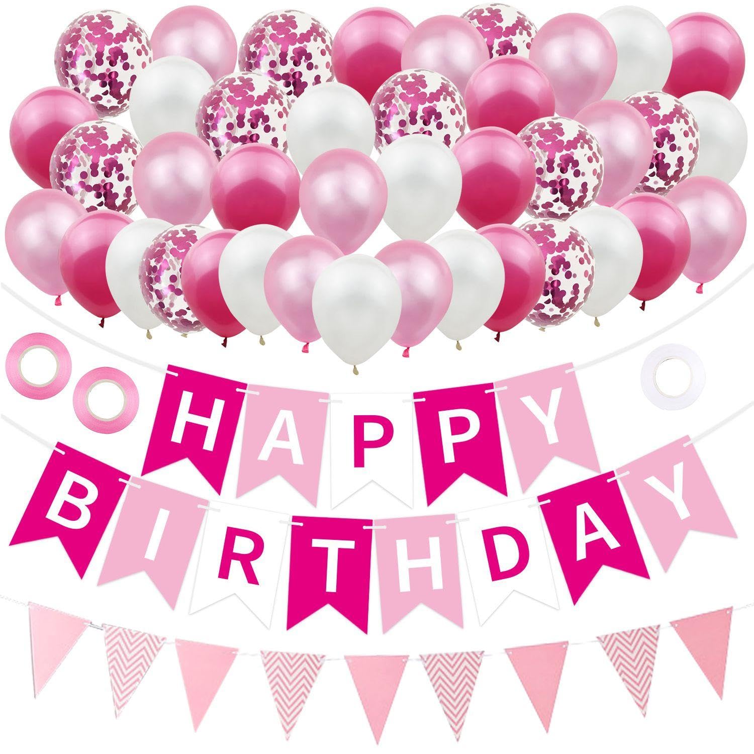 RNSKFG 43 Pieces Of Latex Balloons, 1 Piece Of Pulling Flag, 1 Piece Of Pennant, Confetti Balloons, Party Scene Layout, Wedding Decorations.