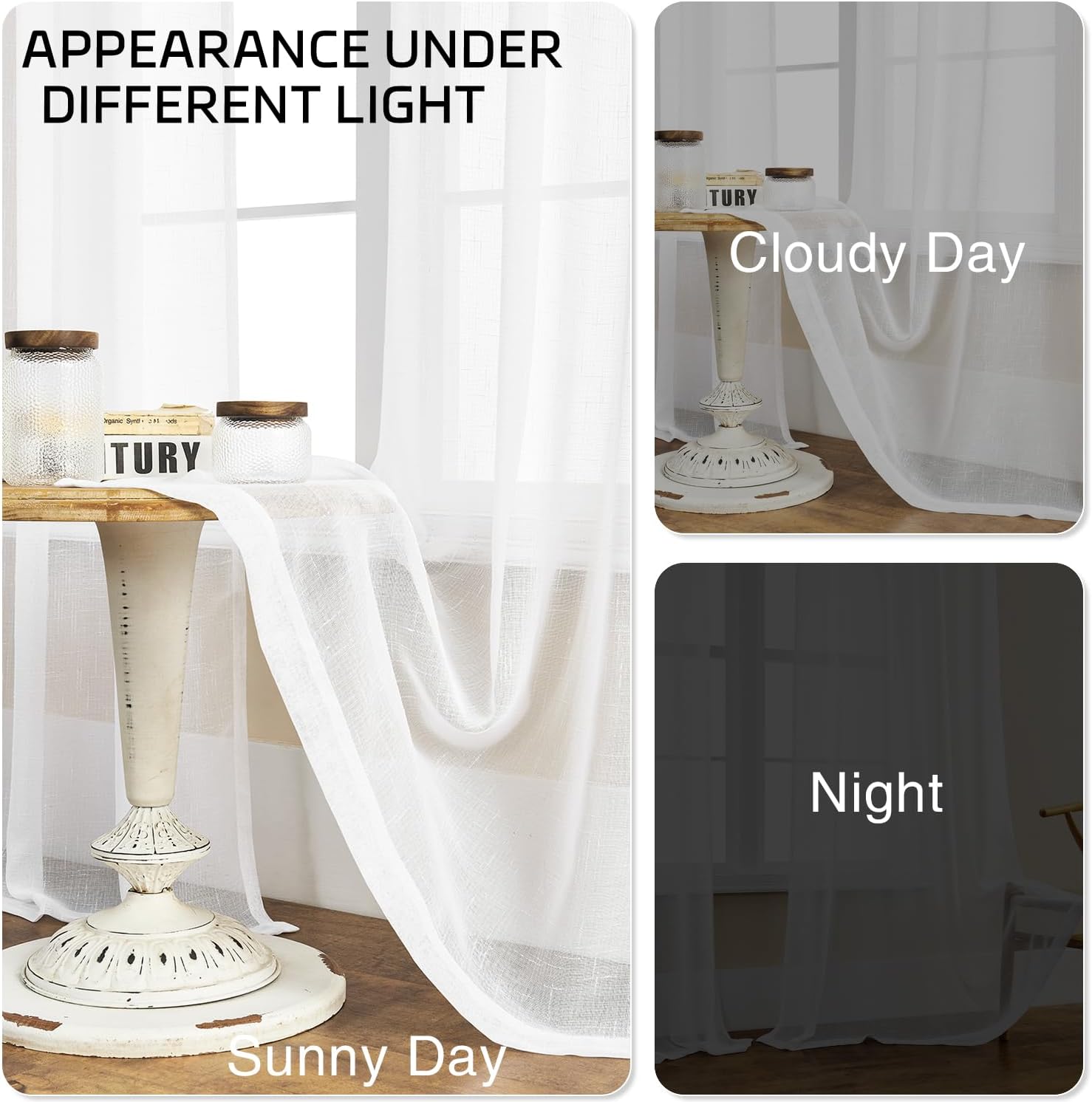White Sheer Curtains Two Panels - Faux Linen Solid Voile Window Curtains with Antique Silver Grommet Top - 52" W x 108" L (2 Panels)