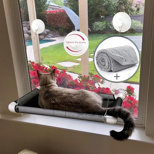 Lcybem Cat Hammocks for Window - Seat Suction Cups Space Saving Cat Bed, Pet Resting Seat Safety Cat Window Perch for Large Cats, Providing All Around 360° Sunbath for Indoor, Weighted up to 33lbs
