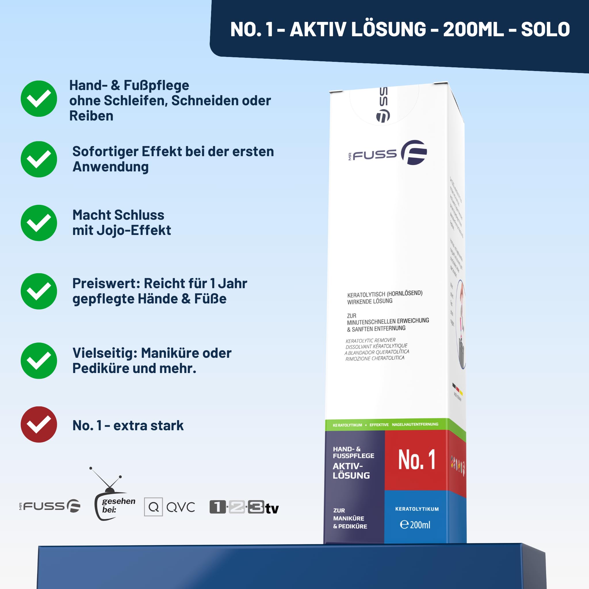 Mr. Fuss® System zapobiegający powstawaniu zrogowaciałego naskórka, środek do usuwania zrogowaciałego naskórka, roztwór nr 1, silnie zmiękczający, 200 ml