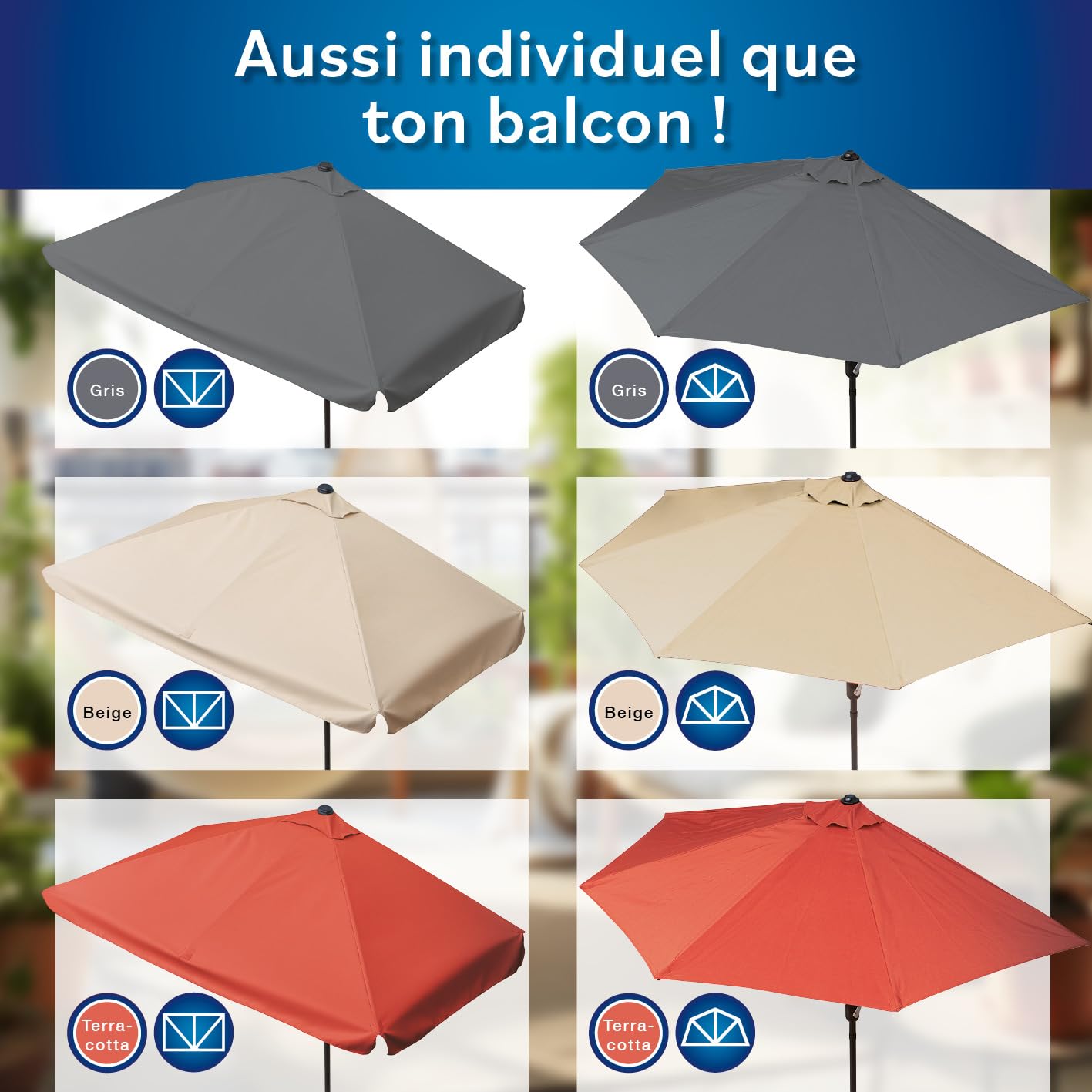 TV Unser Original Easy. maxx Parasol de Balcon Semi-Circulaire Beige