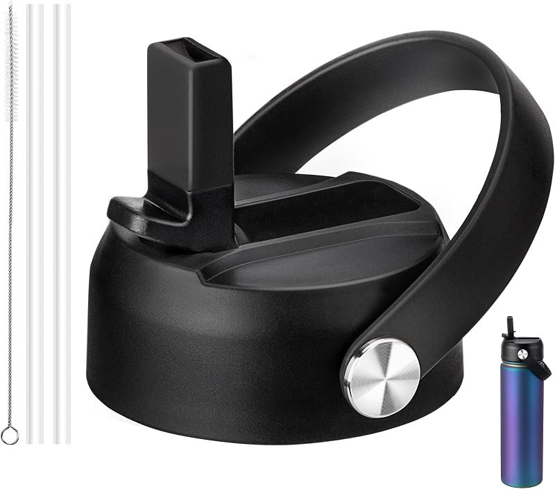 Tapa de repuesto para botella de agua Iron Flask 14oz 18 22 32 40 64oz | Tapa de paja con mango Flexible para termo de hierro, sin BPA, con cepillo de limpieza, fácil de beber, para acampar y hacer senderismo