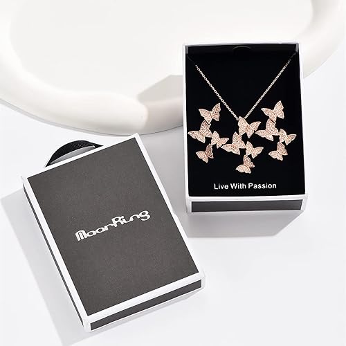 Miniatura 5 de Juego de collar y pulsera con aretes de mariposa, chapado en oro de 14 quilates, delicado juego de joyas de mariposa con circonita cúbica, regalos