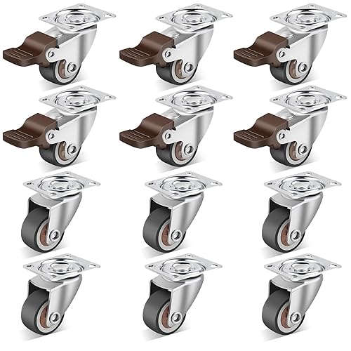 Miniatura 14 de Nefish Paquete de 4 ruedas giratorias pequeñas de 1 pulgada para muebles de perfil bajo, ruedas de goma suave, ruedas giratorias de placa giratoria,