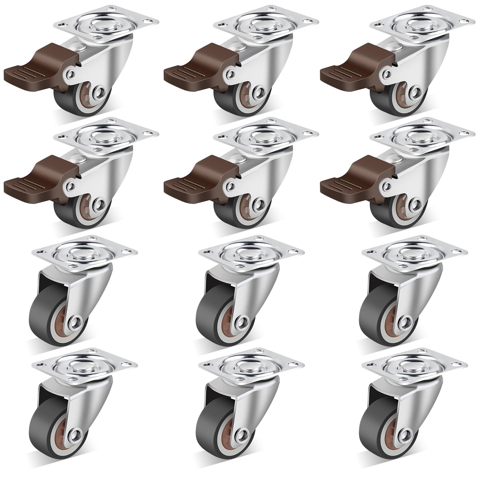 Juego de 12 ruedas pequeñas de 2,5 cm (1 pulgada), ruedas de goma blanda de perfil bajo para muebles, ruedas giratorias de 360 grados, ruedas ligeras y flexibles para armarios, cajas, basura y bric