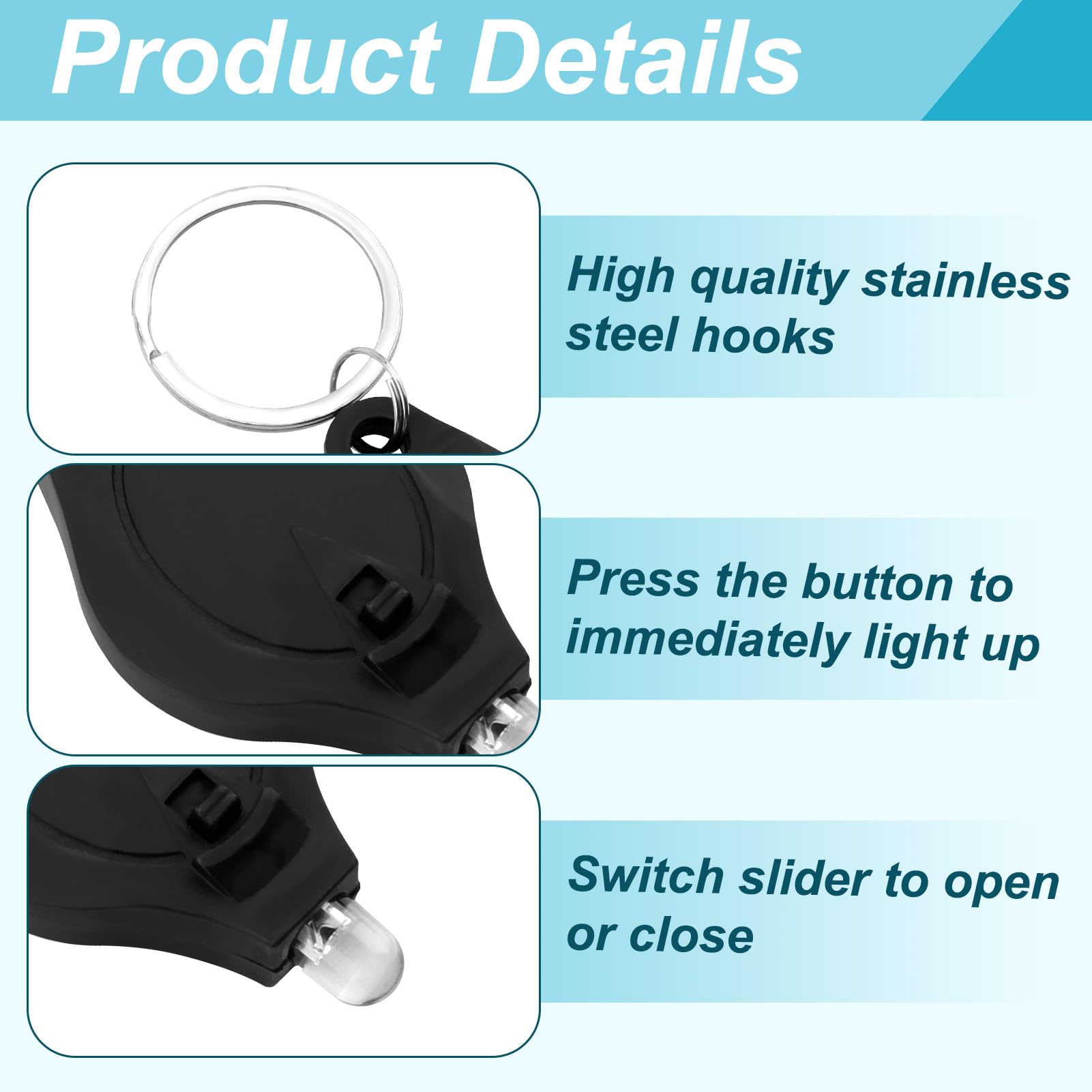 3PCS Note Checker Blacklight UV LED Mini Keychain Torches Watermark Money Checker Portable Pocket-Sized Flashlight for Paper Currency, Watermark Inspection, Multi-Functional LED Keyring Torch - Black - Image 3
