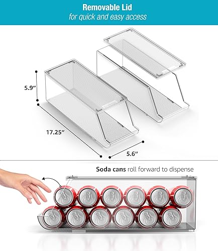 Miniatura 4 de Sorbus Paquete organizador de latas de soda, juego de tres dispensadores de latas grandes, dos con tapas, uno sin tapas (tiene 12 latas cada uno)
