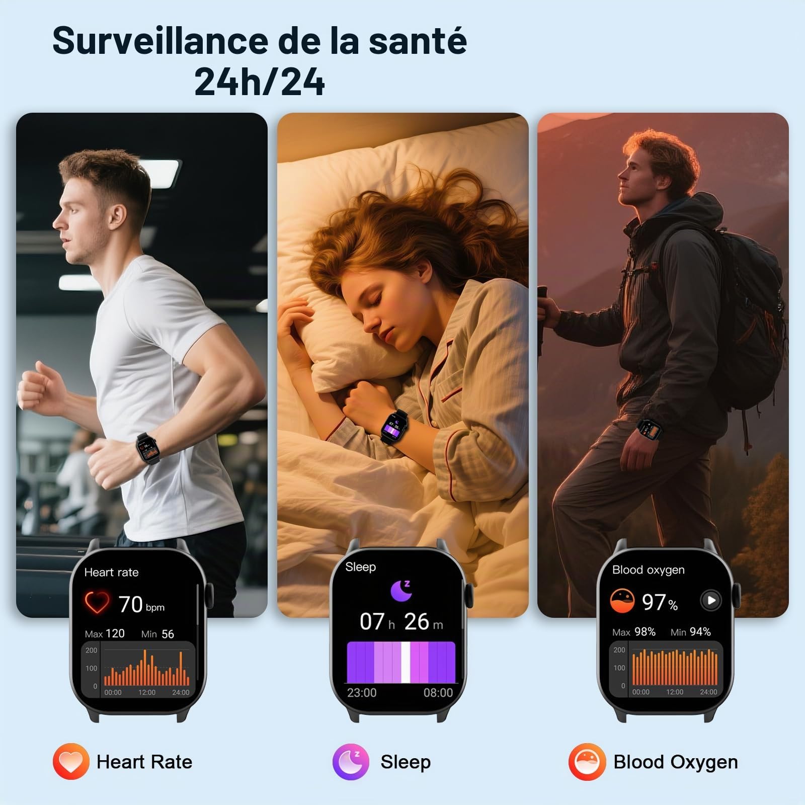 Montre Connectée Homme Femme, 1.96" Smartwatch Moniteur Sommeil Fréquence Cardiaque Podomètre, 110+ Sportifs, Montre Intelligente avec Appel Bluetooth, Etanche IP68 Montre Sport pour Android iOS, Noir