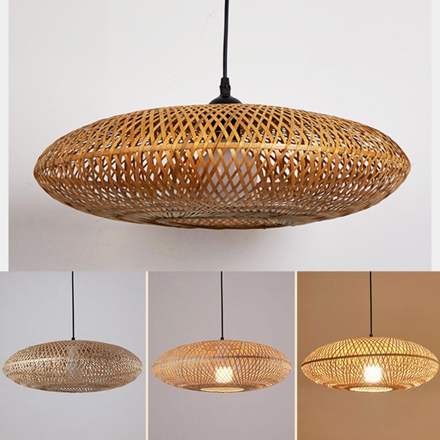 Ręcznie tkana wisząca w kształcie gałęzi bambusa E27 wisząca, salon, sypialnia, jadalnia, kawiarnia, wisząca Farm 52 cm,