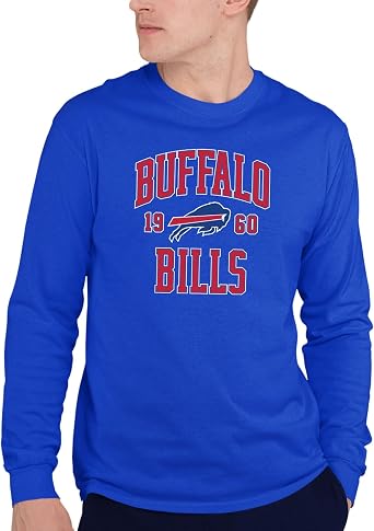 Hybrid Sports NFL - Buffalo Bills - Established - Mens and Womens Long Sleeve Fan Shirt - Size Medium - Buffalo Bills - Royal Blue