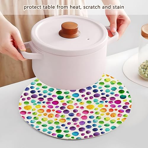 Miniatura 5 de 3 Pcs Kitchen Trivet Colorful Bright Hand Drawn Watercolor Spots for Hot Pots and Pans 15in Cotton Thread Weave Pots Pans Set Holder for Stove