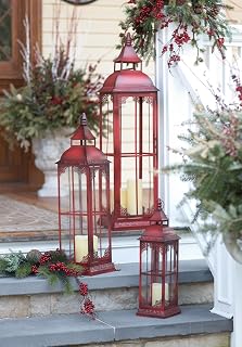 Melrose 49112 Lantern, 20, 28 and 37 inches Height, Set of 3, Metal and Glass