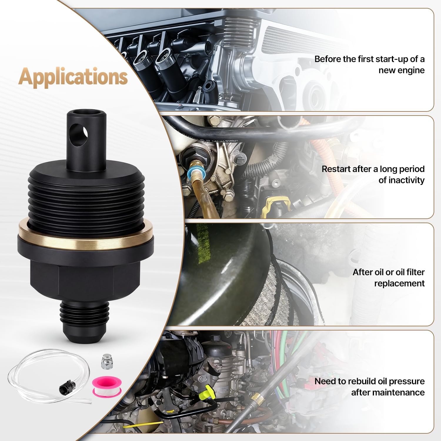 6492-10 Oil Priming Adapter Kit Compatible with Detroit Diesel DD13 and DD15 Engines, M33×2.0 Thread, 27mm Hex, Includes Silver Metal Dust Cover, Transparent Conduit & Sealing Tape