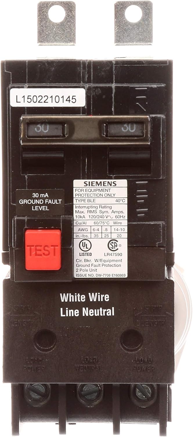 Siemens BE230 30-Amp Double Pole 120/240-Volt 10KAIC Ground Fault Circuit interrupter - - 
