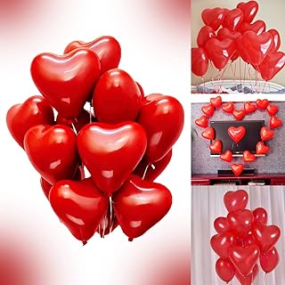 Red Heart Balloons For Decoration - 50 Pcs Heart Shape Balloons, Anniversary Decoration Items, Valentine Day Decoration Items, Love Balloon For Decoration, Birthday Balloon (Latex)