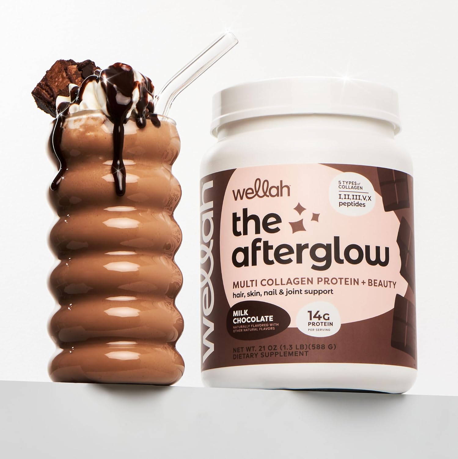 Wellah The Afterglow Multi Collagen Protein + Beauty (30 Servings, Chocolate) - Hair, Skin, Nail & Joint Support - Non-GMO & Gluten Free - Image 5