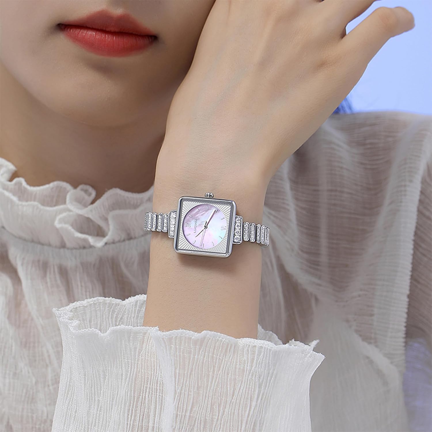 LANZOOM Women's Quartz Watch,Nacre Dial Square Watch with Elegant Bracelet Strap - Image 3