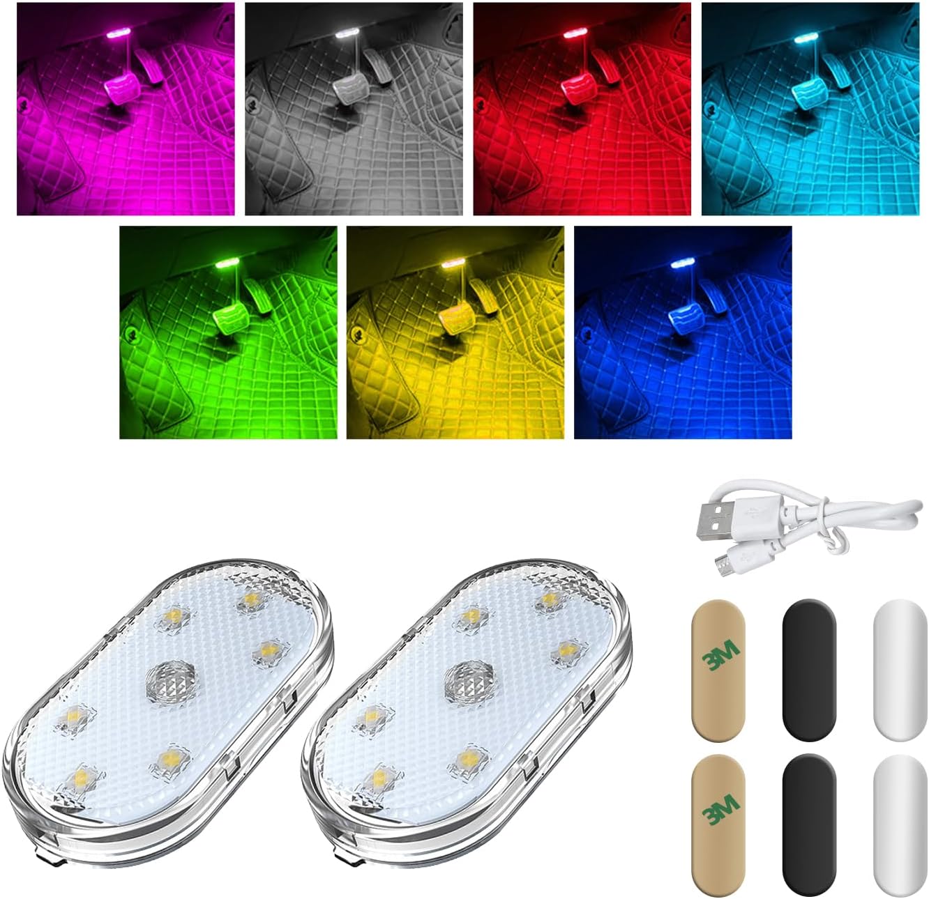 2 PCS Automotive LED Lights Inside Wi-fi, Magnetic Automotive Ambient Lighting with 6 Shiny LED Lamp Beads, Moveable USB Rechargeable Automobile Inside Led Evening Gentle for Automotive (Colourful)