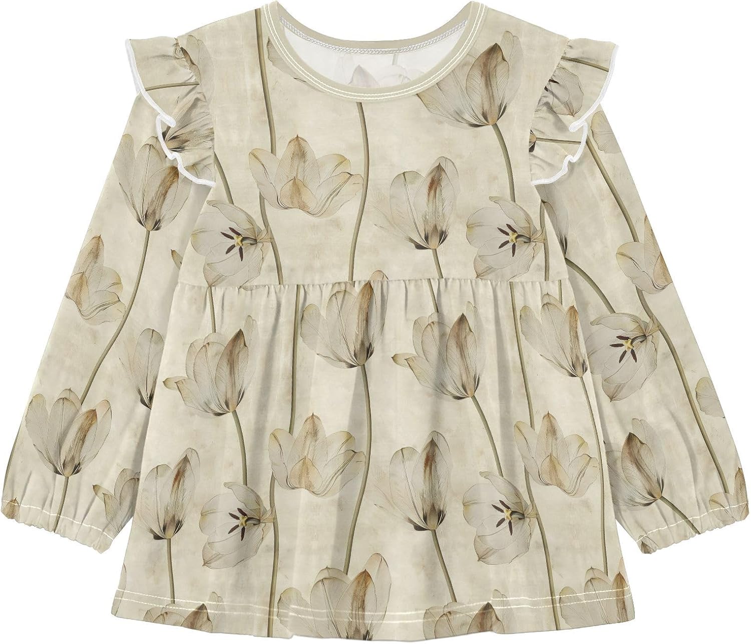 visesunny Toddler Clothes for Girls Vintage Tulips Vellum Long Sleeve Fall Shirts Cotton Top with Ruffle Collar