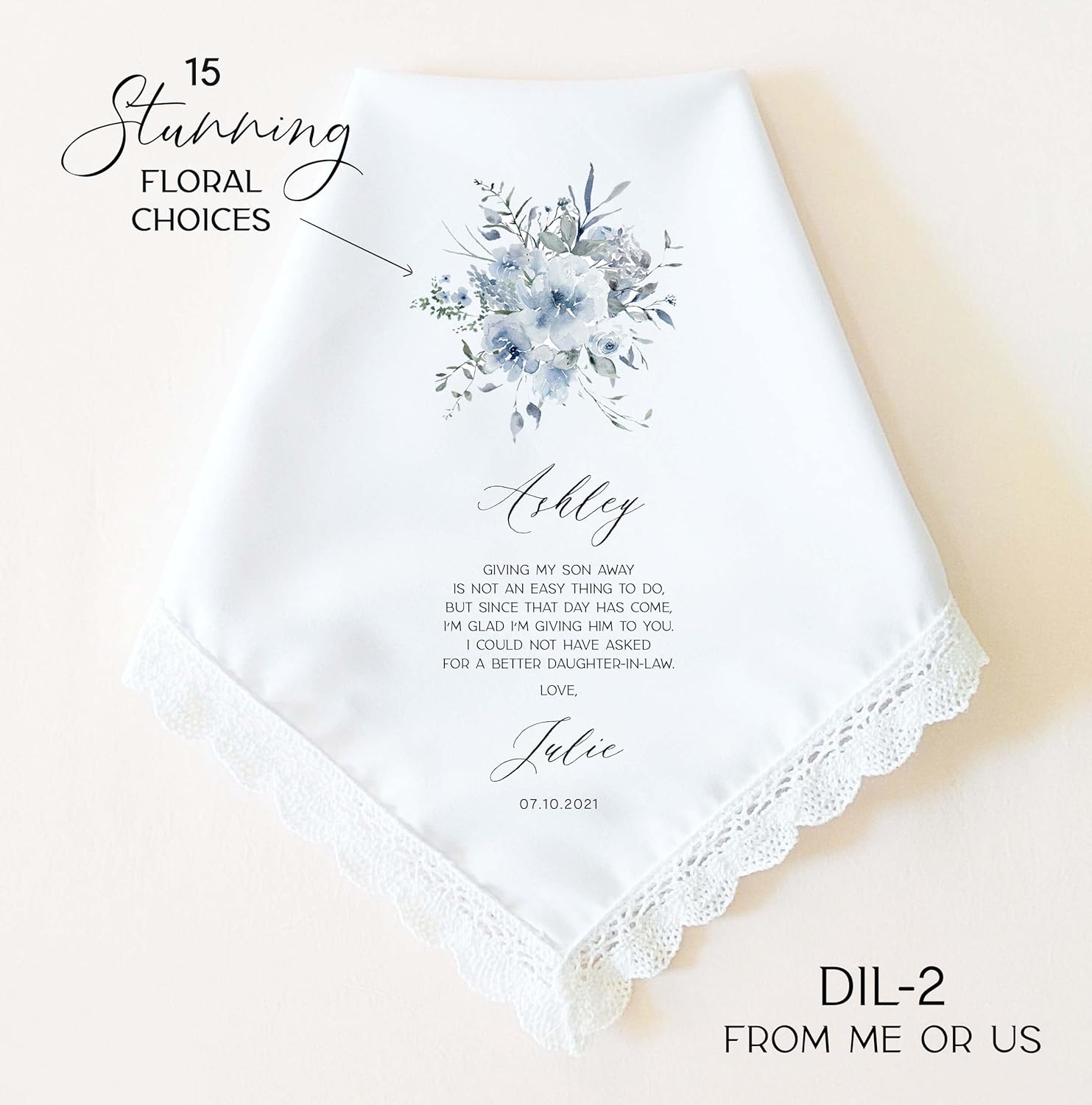 Daughter in Law Wedding Gift | Personalized Wedding Handkerchief Gift for Daughter in Law | Something Blue Gift for Bride | Bridal Shower Gift from Mother in Law, In Laws - Image 3