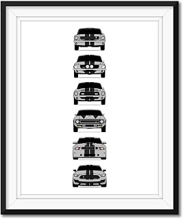 Shelby GT350 Generations Inspired Poster Print Wall Art Handmade Decor of the History and Evolution of the Shelby Mustang GT350 (Unframed)